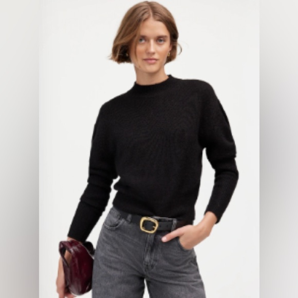 Madewell Women's True Black Alplaca-Blend Mockneck Puff Sleeve Sweater, Size XS
